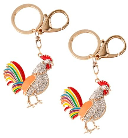 Holibanna 2 Stück Hahn-Schlüsselanhänger Plüsch Hundemarke Gürtel ID-Inhaber goldene Ringe ostern ostern osterdekoration Ästhetischer Schlüsselbund Partygeschenke Metall