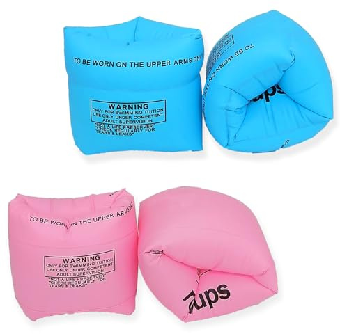 Roll-On/Off Arm Floaties for Kids 6-12 Years and Adult-2 Pack Swim Floaty with Dual Valves, Great Buoyancy Pool Float & Water Wing for Toddler to Teen, Inflatable Swimmies for 30-150LBS (Blue & Pink)