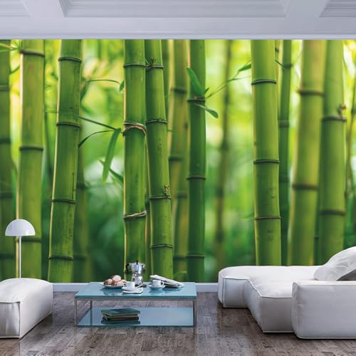 JIAOQSS Peel and Stick Mural Panoramic 3D Wallpaper Green Bamboo Forest Landscape Relaxation Non-Woven Living Room Bedroom Wall Decoration Photo Mural Gaming Room TV Background Decor