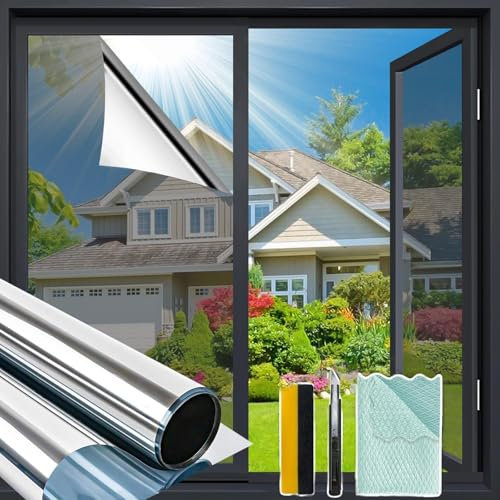 Bloss One Way Privacy Window Film Privacy Film for Glass Windows One Way Mirror Window Film for House Window Tint Heat Blocking Anti UV Reflective Windows Films for Home/Office.29.5 x 118Silver