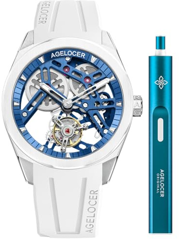 agelocer Herrenuhr Doppelseitiges Hohles Tourbillon, 80 Stunden Gangreserve, Keramikzifferblatt, Kautschukarmband,Business Herrenuhr mit Uhr Geschenk für Männer【Geben Wickler】 (DE:9104W10-R)