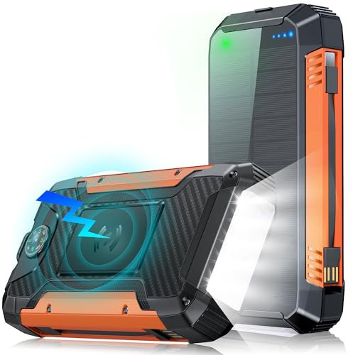 49800mAh Power Bank Solar Cargador Portátil: 30W Batería Externa de Carga Rápida, Wireless Cargador Solar 3 Salidas y 2 Entradas, Bateria Solar Portatil Linterna incorporada, para Phones