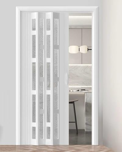 Porta pieghevole a fisarmonica in PVC bianco, 168 x 203 cm, divisore interno scorrevole per armadio, cucina, corridoio, doccia, privacy, salvaspazio, soluzione per cancello pieghevole