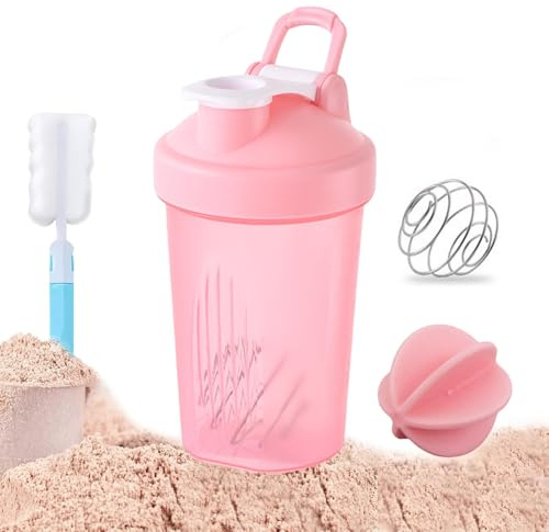 BAOSROY Eiweiß Shaker,Shaker Proteinshake,400ML Shakers für Proteinpulver,Protein Shakers Flasche,Fitness Sha-ker,Proteinshaker Flasche,Proteinshaker mit Drehverschluss (Rosa)