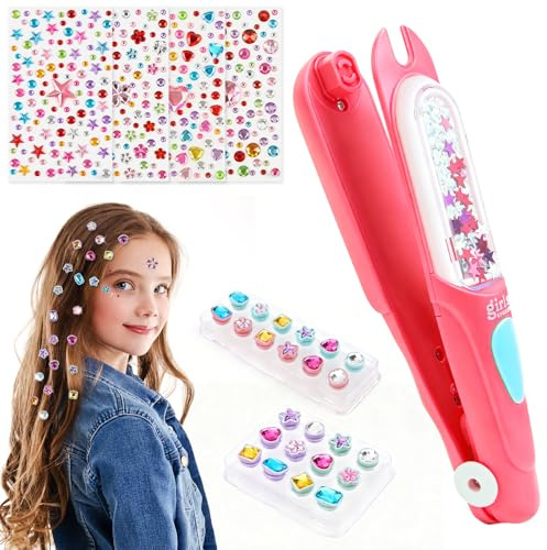 Leikedun Regalo Bambina 4 5 6 7 8 9 10 11 12 Anni, Set di Acconciature Creative con 24 Gemme e 4 Adesivi, Kit Gemme Capelli Giochi Bambina Giocattolo Regalo di Compleanno per Ragazza