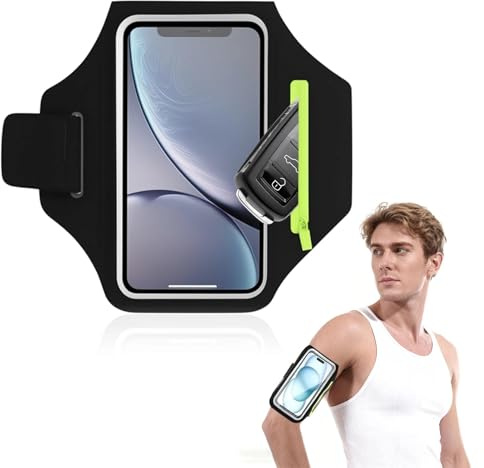 LNSYSNS Porte Telephone Course a Pied, 6,9 Pouces Brassard Telephone, Antidérapant Porte Téléphone Running, Brassard de Sport avec Prise Casque et Poche Clés, Noir, pour iPhone 16, 15, 14, 13, 12