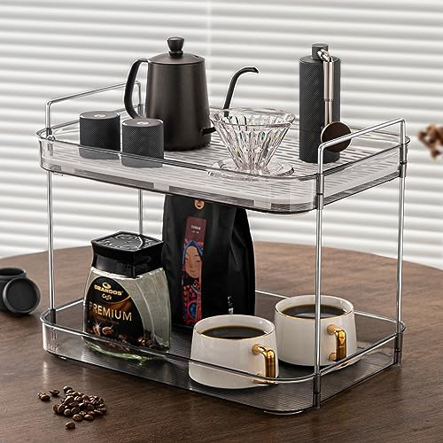 Sbuxhrkid Coffee Bar Accessories, Station Organizers,Large Capacity Storage with Drain Board,Whisky Tray,Mug Tea Cup Holder Coffee Bar Organizer,Amber Gold (Smoky Gray,14.5 x 10 x 2.8)