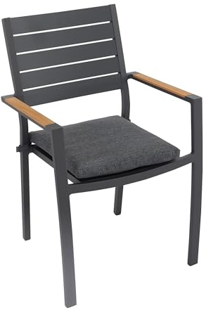 Dehner Stapelsessel Montpellier, dunkelgrau/braun, 88 x 55.8 x 55.5 cm | Niederlehner, Aluminium / Teakholz / Olefin