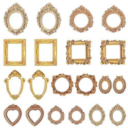 Rusokufo 20 Stück Kleine Goldene Rahmen Miniatur Rahmenset Oval Rechteck Antik Vintage Bilderrahmen Dekoration DIY Weihnachten Feier Hotel Schmuck Ausstellung