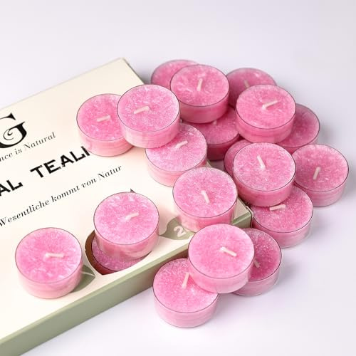 20 Pack Rose Scented Tealight Candles, About 5 Hour Burn Time | Plant Wax Coloured Candles Gift Set, Small Candles Multipack for Home Decor, Gifts for Birthday,Christmas Valentine's