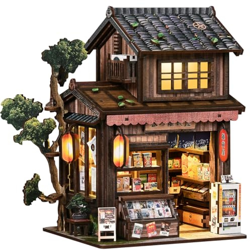 Book Nook, DIY Nook Tales, 3D-Holzpuzzles für Erwachsene, Miniatur-Puppenhaus-Set, japanischer Stil, gemütliche Ecke, Lebensmittelgeschäft, Bücherregal, Dekoration, Dioramen, Geschenk für Familie und