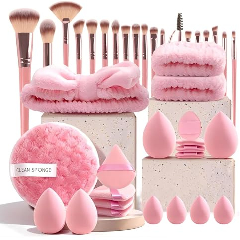VIDSTW 40 Pièces Kit Pinceaux Maquillages Polyuréthane Hydrophile Set | Pinceaux Maquillage Professionnel Makeup Brushes Réutilisables pour Aux Débutants Et Aux Professionnels