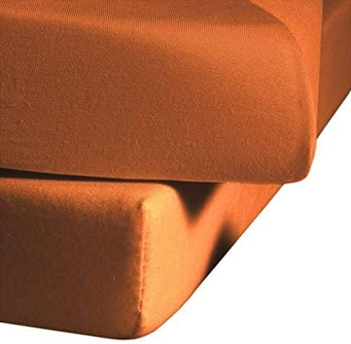 fleuresse Jenny C klassisches Jersey-Spannlaken, 100% Baumwolle, mit praktischem Rundumgummi, Fb. Terracotta, Größe 100 x 220 cm, auch passend für 90 x 200