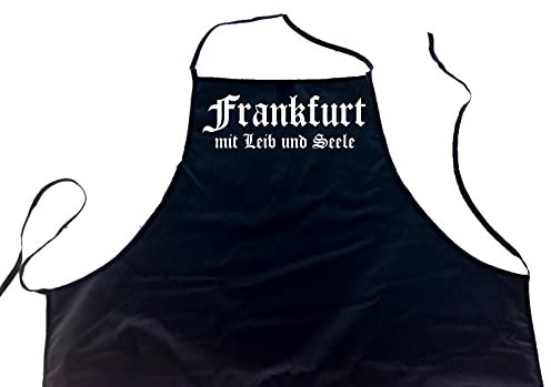 ShirtShop-Saar Frankfurt mit Leib und Seele; Städte Schürze (Latzschürze - Grillen, Kochen, Berufsbekleidung, Kochschürze), schwarz