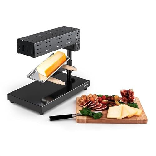 Klarstein Appareil a Raclette avec Plateau en Acier Inoxydable, Machine a Raclette Rotatif et Réglable sur Table de 600W, Traditionnel Service a Raclette, Grilles à Fromage Raclette