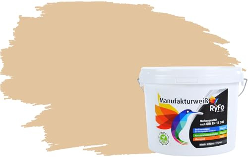 RyFo Colors Bunte Wandfarbe Manufakturweiß Bahamabeige 3l - weitere Braun Farbtöne und Größen erhältlich, Deckkraft Klasse 1, Nassabrieb Klasse 1