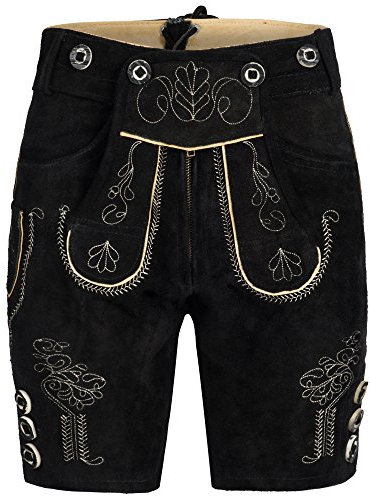 Mufimex Damen Trachten Lederhose Trachtenlederhose Trachtenhose kurz schwarz 38