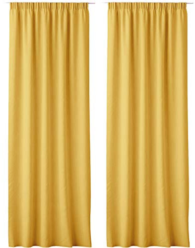 JEMIDI 2X Vorhang Blickdicht 140x250cm - 2er Set Gardine mit Kräuselband Universalband - 100% Polyester Schal lang für Wohnzimmer Schlafzimmer - senf gelb