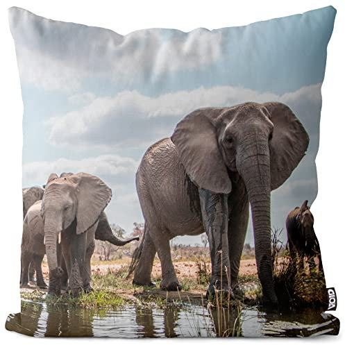 VOID Elefanten Wasser Steppe Kissenbezug Kissenhülle Sofakissen Kissen Deko Outdoor-Kissen Dekokissen, Kissen Größe:50 x 50 cm