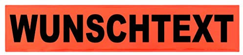 Reflexschild Rückenschild glänzend reflektierend Mikroprismen mit Wunschtext individuell wie RETTUNGSDIENST FEUERWEHR NOTARZT in verschiedenen Farben und Größen (42x8cm, leuchtrot)