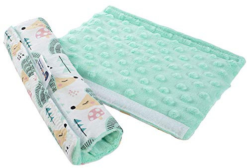 Medi Partners Gurtpolster Schulterpolster für Auto 17x22cm Baby 100% Baumwolle Minky doppelseitig Autogurt Gurtschutz Sportwagen scheuerstellen (minze Igel mit minzer Minky)