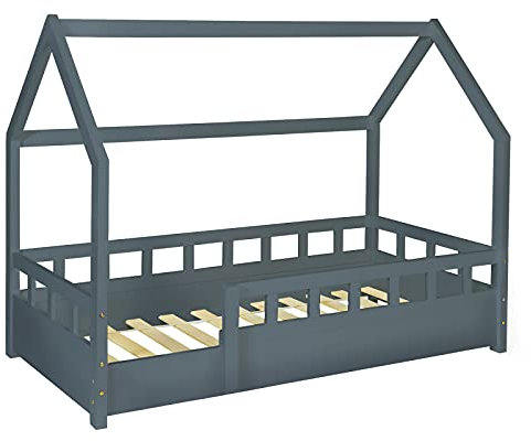 IDMarket - Kinderbett 80 x 160 cm Neree grau mit Lattenrost und Barrieren