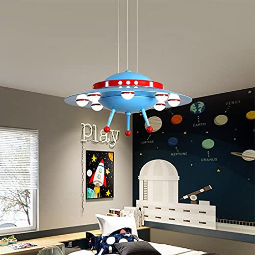 LED-Pendelleuchte Kinderzimmer Dimmbar Kreativ UFO Design, Hängelampe Kinder Schlafzimmer mit Fernbedienung, Deckenbeleuchtung Modern Rund Metall Acryl Deko Kinerlampe Kronleuchter Höhenverstellbar