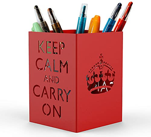 Mango Steam Porte-stylos en métal, organisateur de pinceaux de maquillage pour bureau, salle de bain, coiffeuse (Keep Calm, rouge)