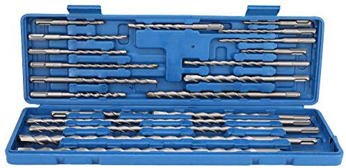 SDS Plus Shank Fits Rotary Hammer, 20Pcs SDS Rotary Hammer Drill Bits Chisel Set Tool Hole Tool Set Drilling with Blue Tool Box For Bricks Concrete, Masonry, Wall, Stone