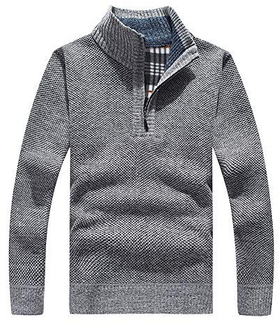 Les umes Mens Quarter Zip Jumper Plaid Fleece Lined Knit Turtleneck Sweater Warm Long Sleeve Stand Collar Pullover Light Grey 2XL