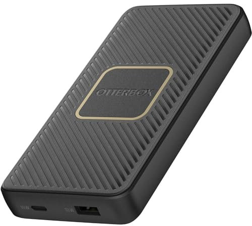 Otterbox Power Bank, Cargador Qi 10W inalámbrico de Carga rápida, de 10,000 mAh con Puertos USB-A 18W y USB-C 18W, indicador de Carga LED, Fino, Resistente a caídas, Negro