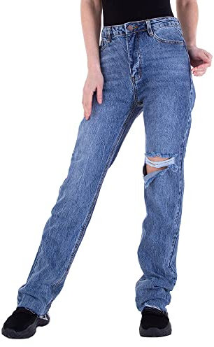 Ital Design Damen Destroyed-Look KNÖPFE Reissverschluss Jeans Laulia Gr. S/36 Blau