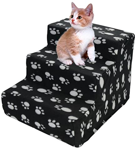 ColdShine 3 Stufen Haustiertreppe Hundetreppe Mit Plüschbezug Katzentreppen Kletterassistent Kletterhilfshundeleiter für Hauskatzen und Hunde 45 x 30 x 35cm