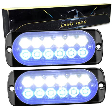 RIGIDON 2 Piezas 4.3 pulgada 12 led luz estroboscópica emergencia, 12v 24v faros antiniebla barras de luz led para trasera off road camión, coche, ATV, SUV, 4x4, barco, blanca azul impermeable IP67