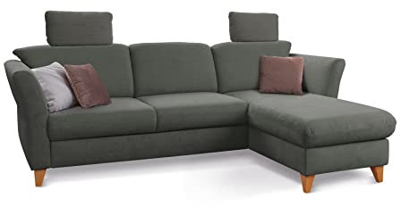 CAVADORE Schlafsofa Trend / Skandinavisches Ecksofa mit Federkern, Bettfunktion, Bettkasten im Longchair und 2 Kopfstützen / 249 x 86 x 162 / Cord, Dunkelgrau