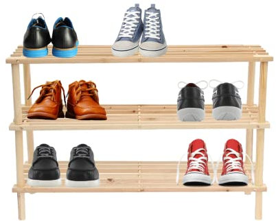 KHAPALWAK Standing 3 Tier Bamboo Wooden Shoe Rack Durable Sustainable Wood Shoe Rack Storage Organizer, Space Efficient Shoe Rack Wooden, Multi Use Shoe Rack (50 X 26 X 48.6 cm) (KS-433)