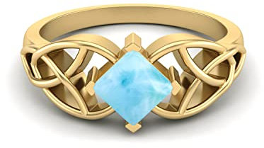 5 mm quadratische Form natürlich Larimar-Edelstein 925er Sterling Silber Keltischer Damen-Verlobungsring (Gold-Vermeil, 55)