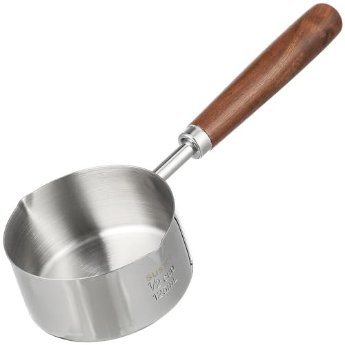 UPKOCH 125ml Stainless Steel Small Saucepan with Wooden Handle, 304 Stainless Steel Oil Pouring Pot for Latte Art, Heating Milk, Coffee, Mini Sauce Pan for Home Kitchen, 7.66x2.75x1.38in