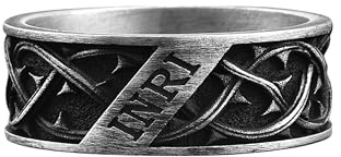 BySilverStone - Inri, König Der Juden, Handgefertigter Herren-Bandring Aus Sterlingsilber, Silberner Inri-Ehering, Inri-Herren-Ehering, Statement-Ring, Ornament-Ring