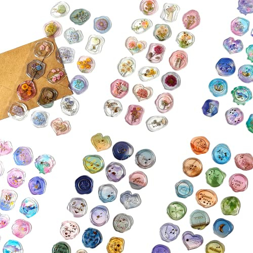 Wachs-Siegel-Aufkleber Niedliche Umschlag-Siegel-Aufkleber für Hochzeit Hochzeit Verlobung Umschlag Einladungskarte Babyparty (Style2-108Pcs)