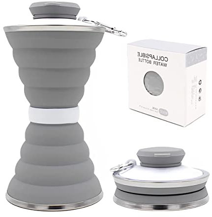 COMBLU Bouteille d'eau pliable, tasse de camping avec mousqueton, réutilisable en silicone, pliable, anti-fuite, portable pour le sport, les voyages, les voyages, la gym, la randonnée