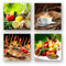 Mehrteiliges Küchen Bilder-Set, 4-Wandbilder je 30x30cm klein - quadratische Form - tolle Kunstdrucke zur Deko für Küche, Flur, Esszimmer, Deko Bild, Kaffee Obst Wein, Set C