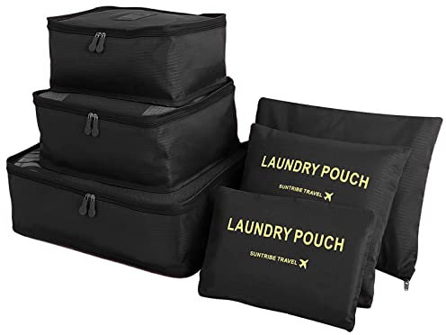 wiipara Koffer Organizer Set 6-Teilig, Kofferorganizer Packing Cubes Set Kleidertaschen Packtaschen für Koffer, Gepäck Organizer Koffer Aufbewahrungsbeutel, Packwürfel Travel Organizer Set - schwarz