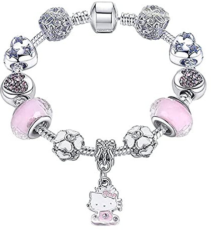 Niumowang Hello Kitty Armbänder, Charm , Edelstahl Armreif, Personalisierte , Geschenk für Mädchen und Kinder