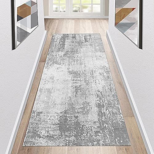Siunwdiy Läufer für den Eingangsbereich, 60 x 180 cm, Hellgrau, abstrakt, extra lang, rutschfeste Unterseite, waschbar, Bodenteppich, Teppichläufer für Flur, Wohnzimmer, Schlafzimmer, Küche, Korridor