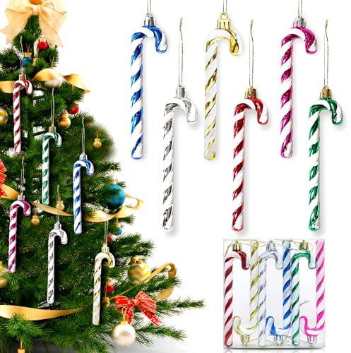6 Stück Zuckerstangen Weihnachten Deko Zuckerstangen Weihnachtsbaum Glitzer Zuckerstange Anhänger,Für Christbaumschmuck Zuckerstangen Hängende Weihnachtsdeko
