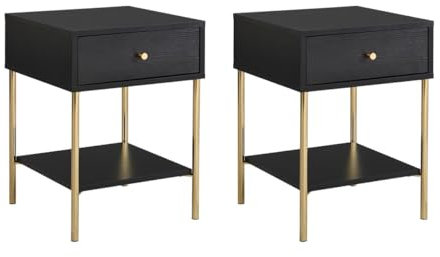 Pascal Morabito Pascal MORABITO-2er-Set Nachttische mit 1 Schublade - MDF & Metall - Schwarz & Goldfarben - MILAVIA