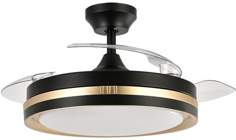 Abrila - Ventilador DC VIPER | Color Negro/Oro con tres Aspas Desplegables | con 6 Velocidades Ajustables | con 3 Temperaturas de Luz | Mando a Distancia Incluido
