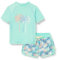 Playshoes Unisex Kinder UV-Schutz Bade-Set zweiteilig Schwimmshirt Badeshorts Badebekleidung, Palmen Mint, 110/116