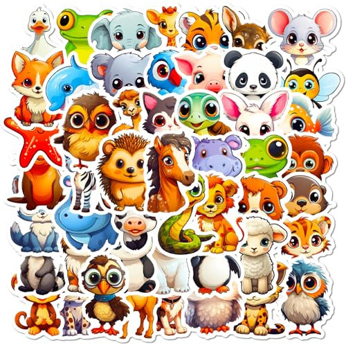 Mistree 50 Lustige Aufkleber Tiere, Wasserfeste Sticker für Kleinkinder zum Kleben, 4-5 CM